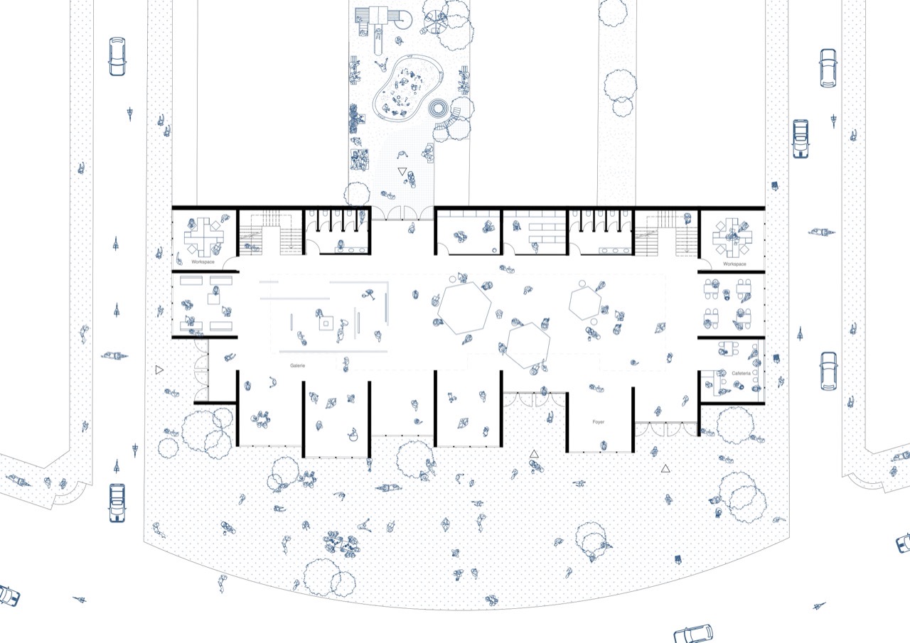 Ground floor plan with furniture and circulation
