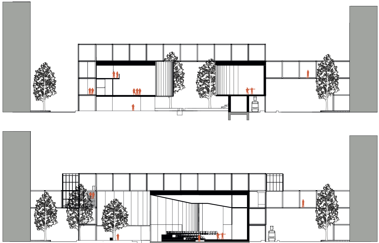 Two cross sections through the building