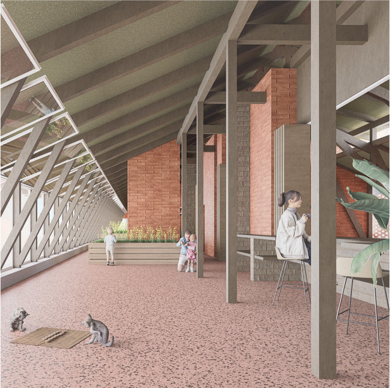 A Gemeindebau attic redrawn for the climate its residents will face in 2100.