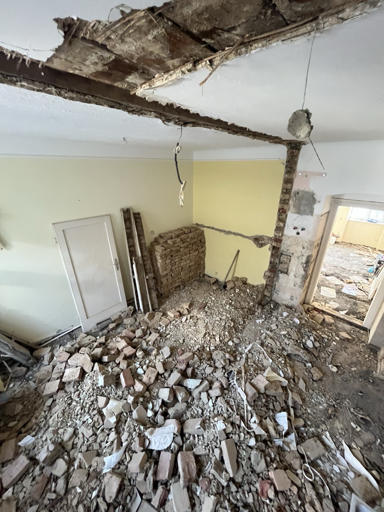 Floor and ceiling opened up during demolition